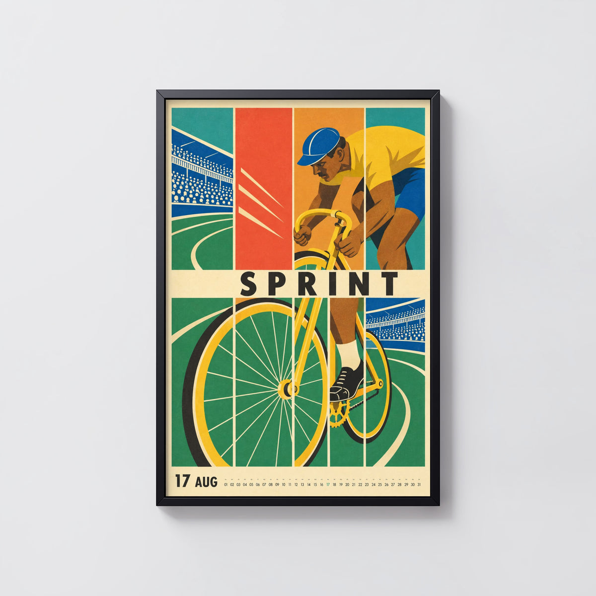 Vintage Cycling Poster, Retro Track Bike Wall Art Print