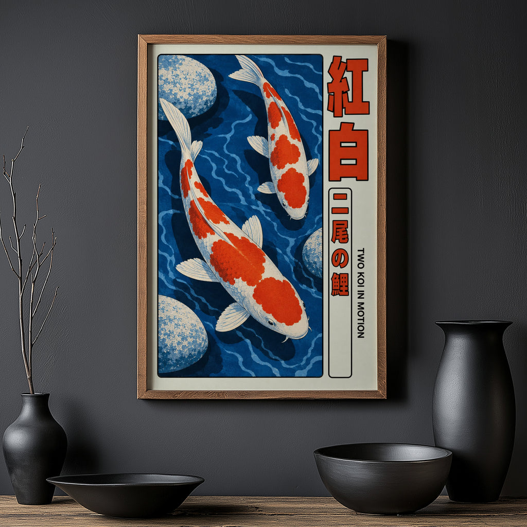 Vintage Koi Fish Print, Japanese Poster, Wall Art