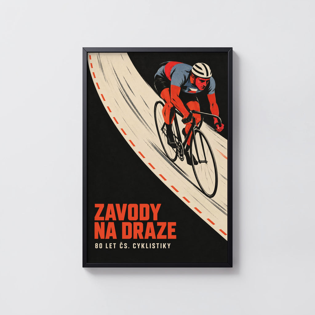 Vintage Track Cycling Poster, Czech Cyclist Print