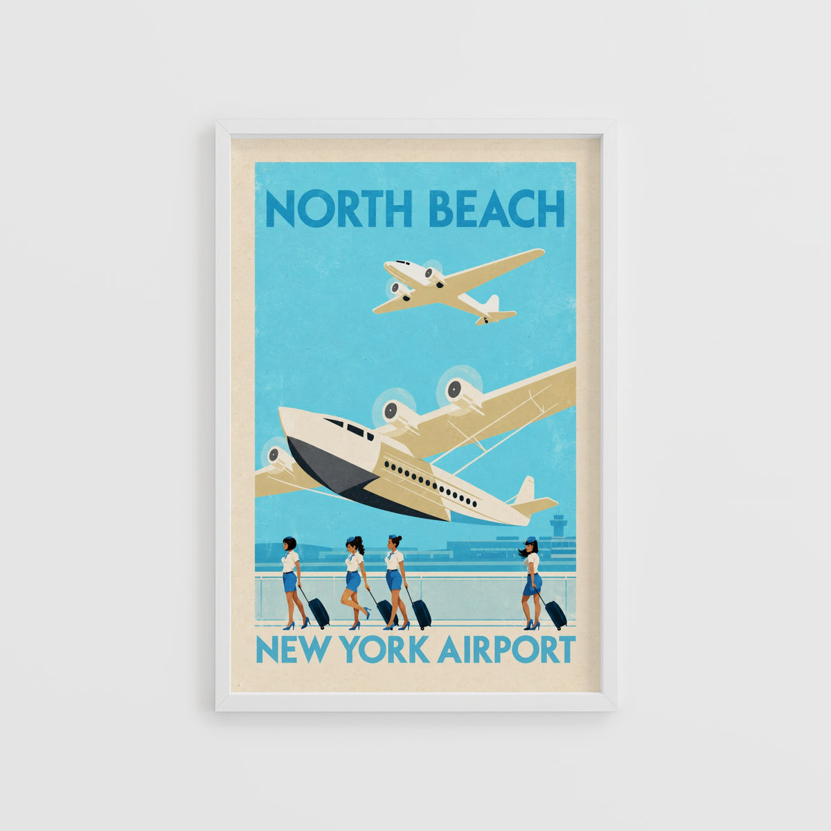 Vintage New York Airport Poster, Aviation Wall Art Print