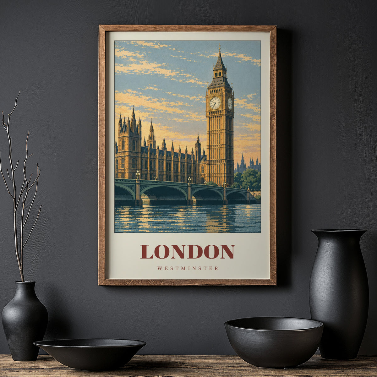 Vintage London Poster, Big Ben Wall Art, Westminster Print