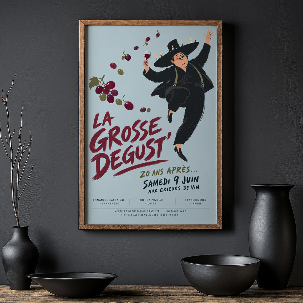 Vintage French Wine Tasting Print Poster, Grapes Art