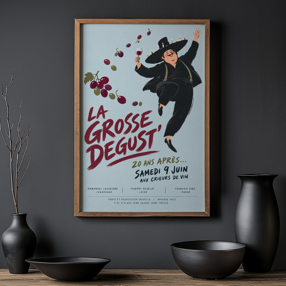 Vintage French Wine Tasting Print Poster, Grapes Art