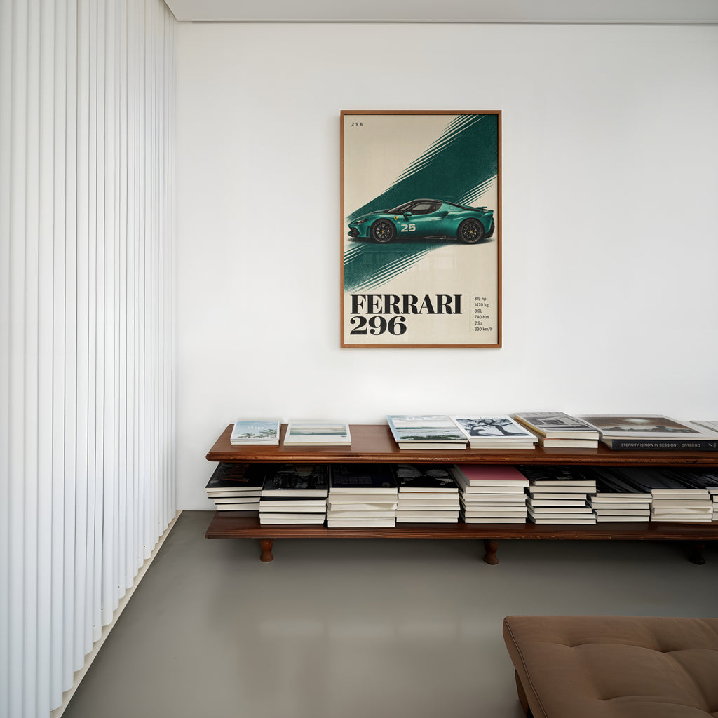 Vintage Ferrari 296 Print, Teal Supercar Wall Art