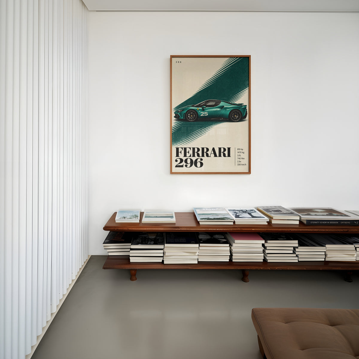 Vintage Ferrari 296 Print, Teal Supercar Wall Art