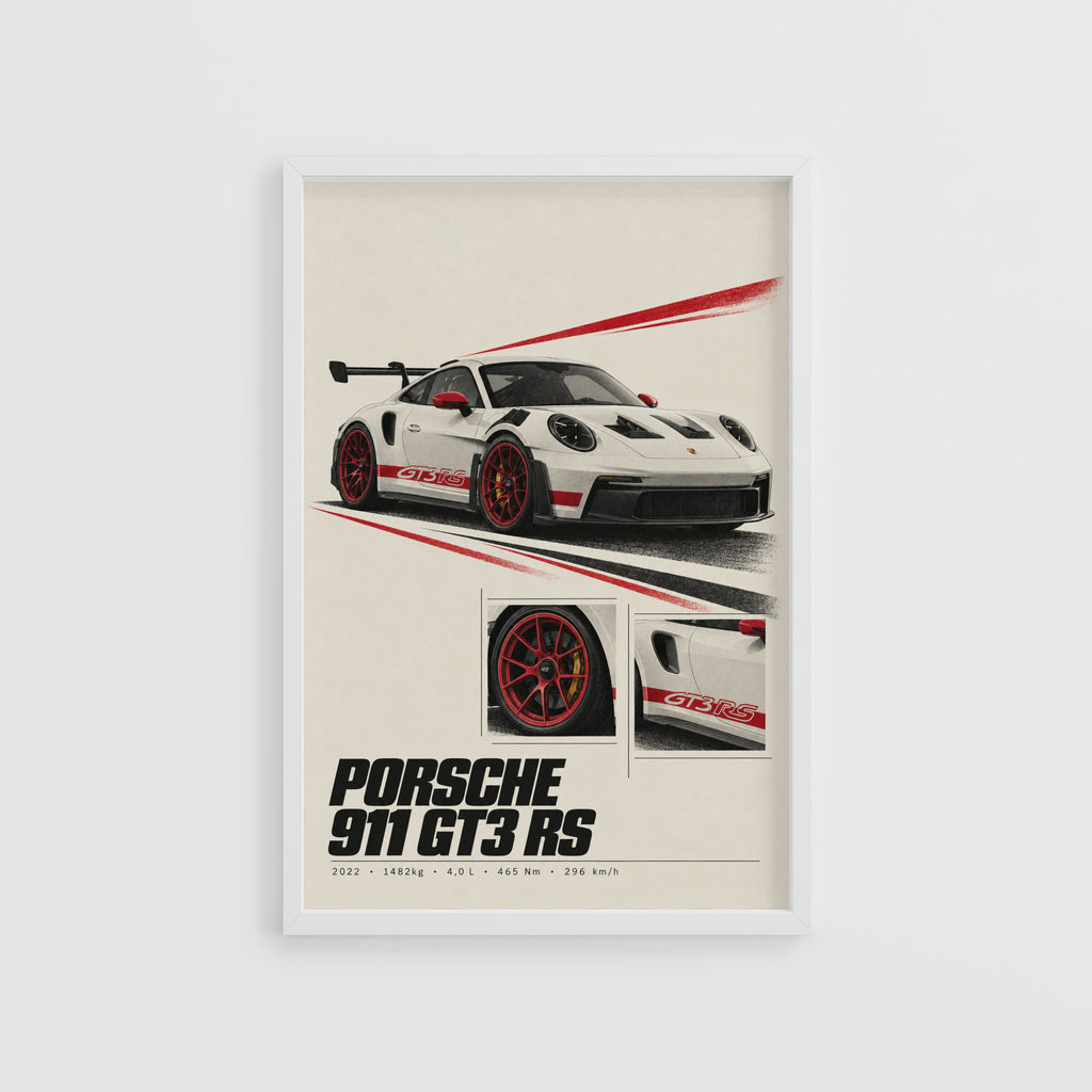 Vintage Porsche 911 GT3 RS Print, Car Poster
