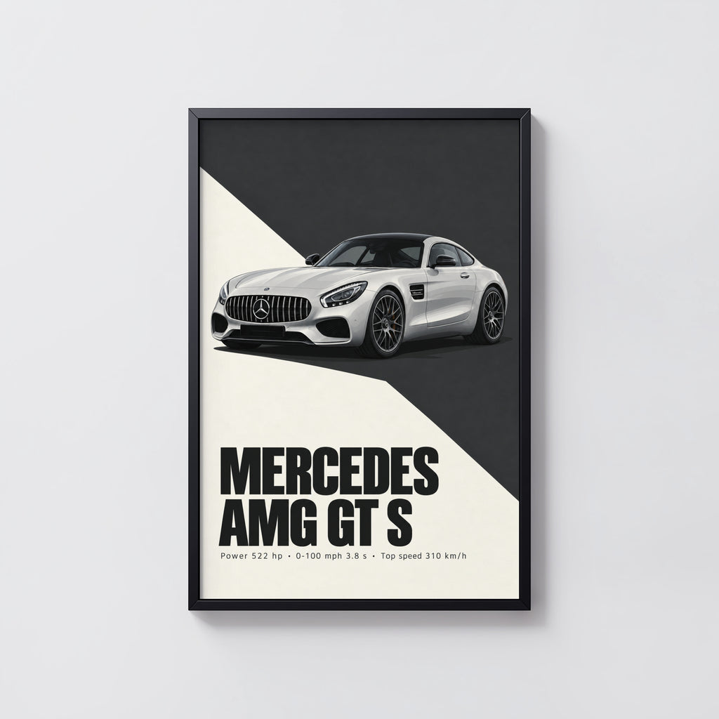 Vintage Mercedes AMG GT S Print, Car Wall Art