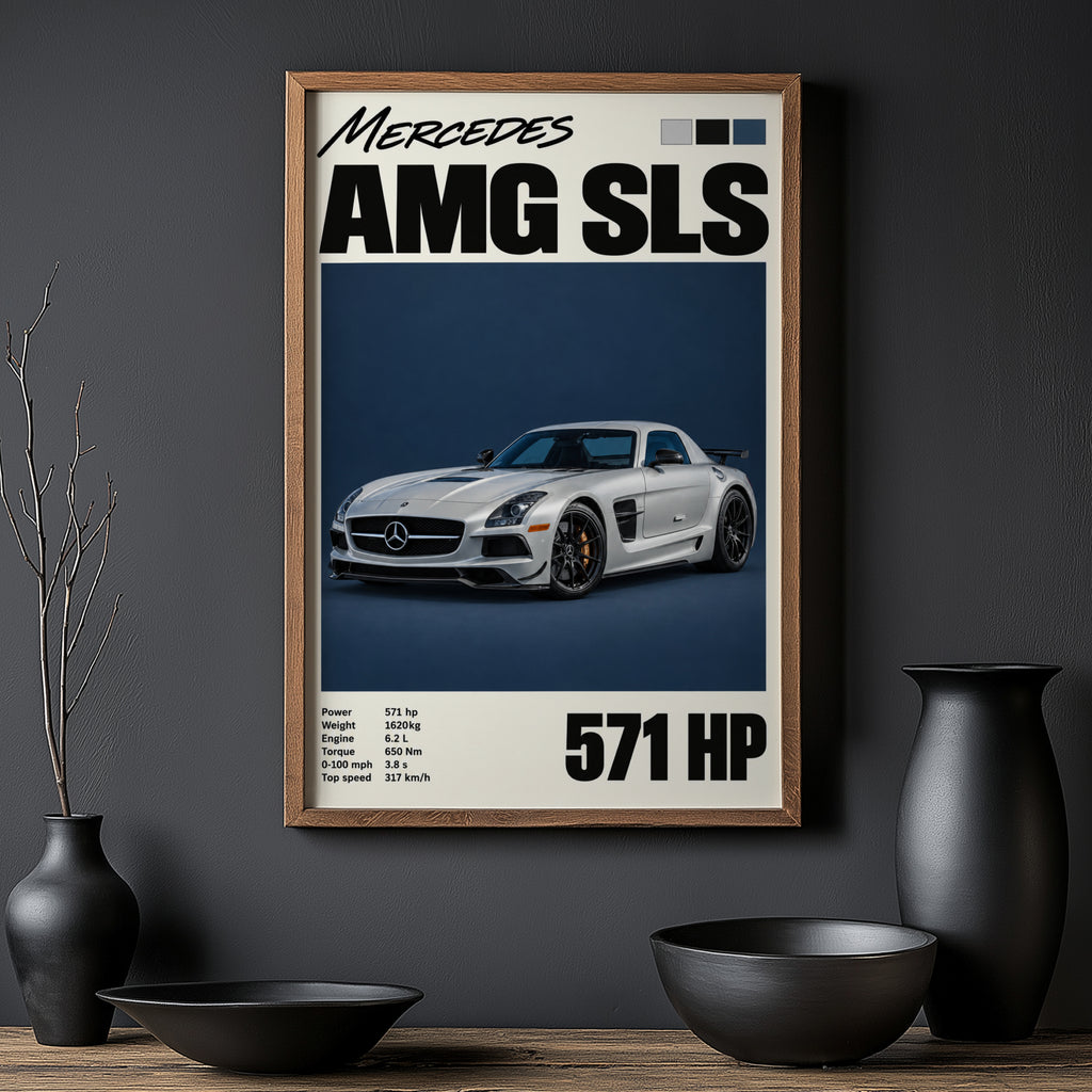 Vintage Mercedes AMG SLS Print, Supercar Wall Art