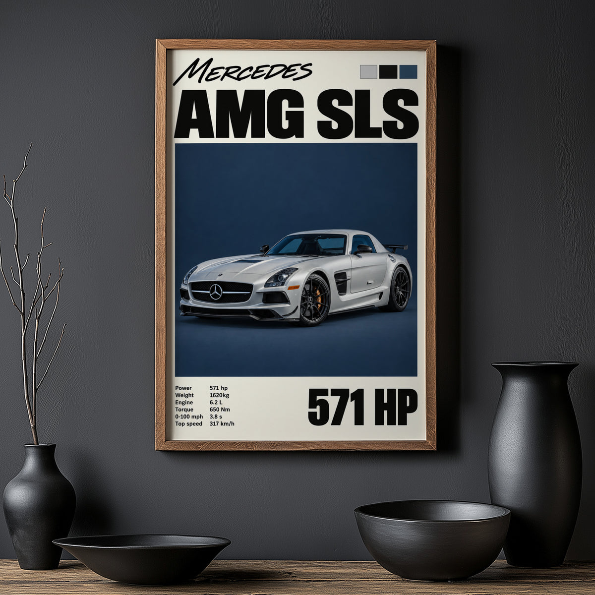 Vintage Mercedes AMG SLS Print, Supercar Wall Art
