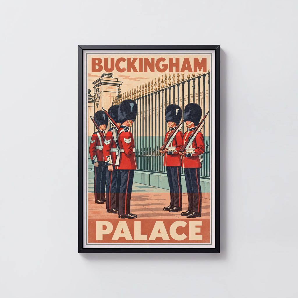 Vintage Buckingham Palace Poster, London Guards Print