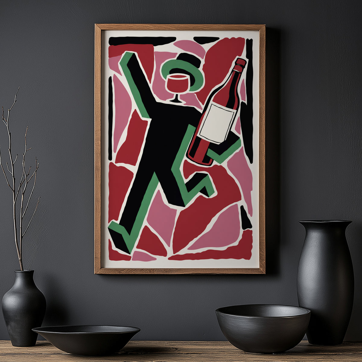 Vintage Red Wine Print Poster, Wine Bottle Wall Art