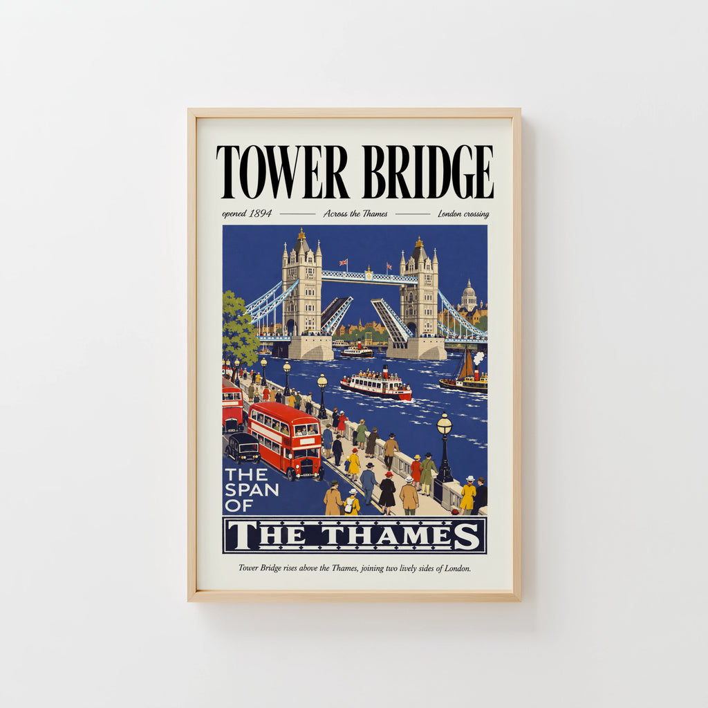 Vintage Tower Bridge Poster, London Wall Art, Thames Print