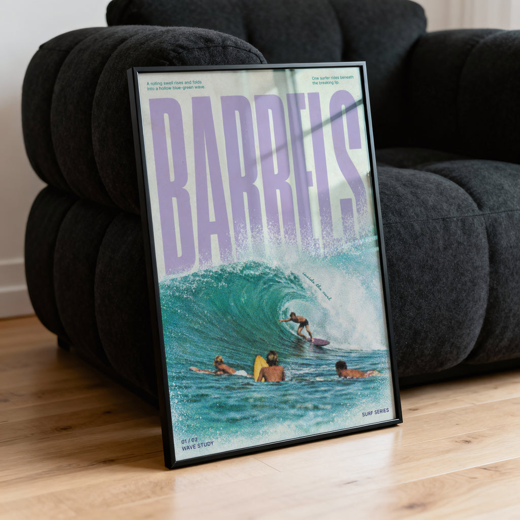 Vintage Barrels Surf Print, Surfing Poster, Wave Art