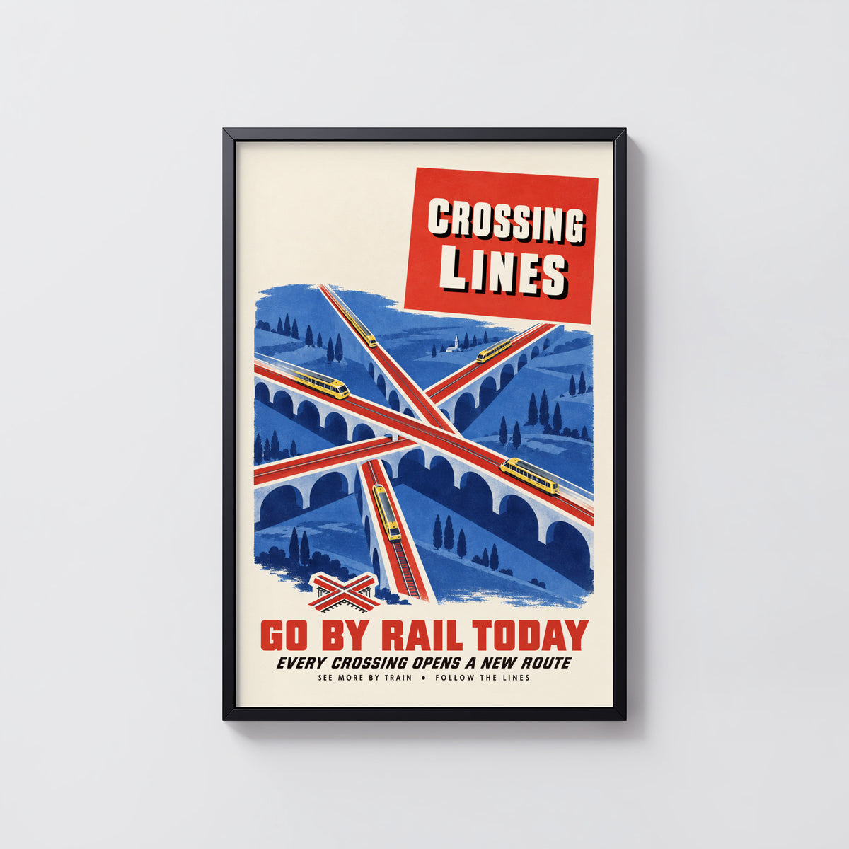 Vintage Train Print Poster, Railway Viaduct Wall Art