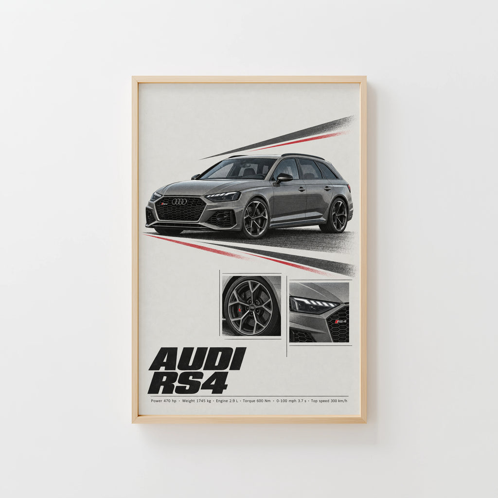 Vintage Audi RS4 Avant Print, Car Wall Art
