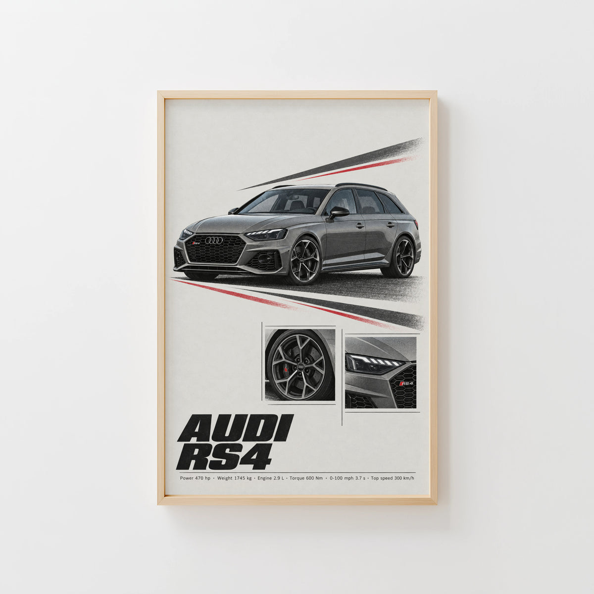Vintage Audi RS4 Avant Print, Car Wall Art