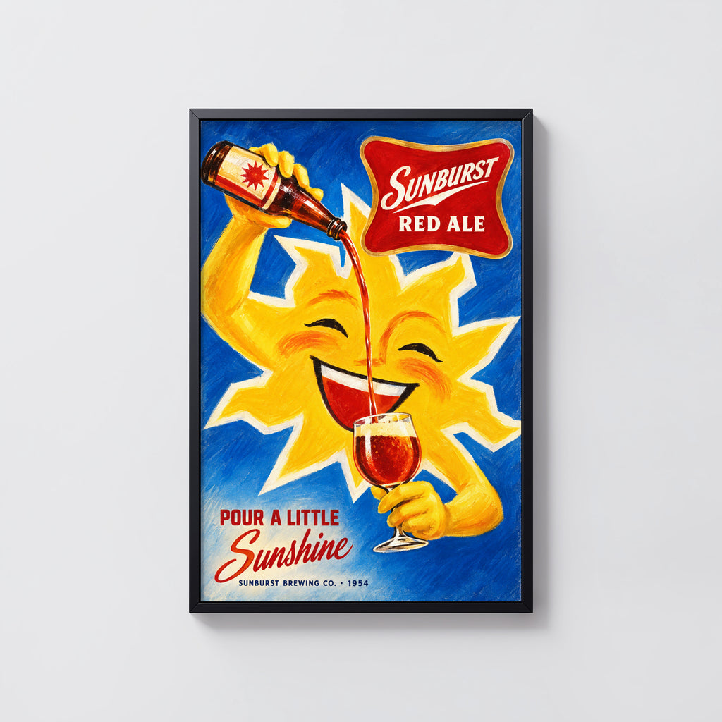 Vintage Sunburst Red Ale Beer Print, Retro Poster