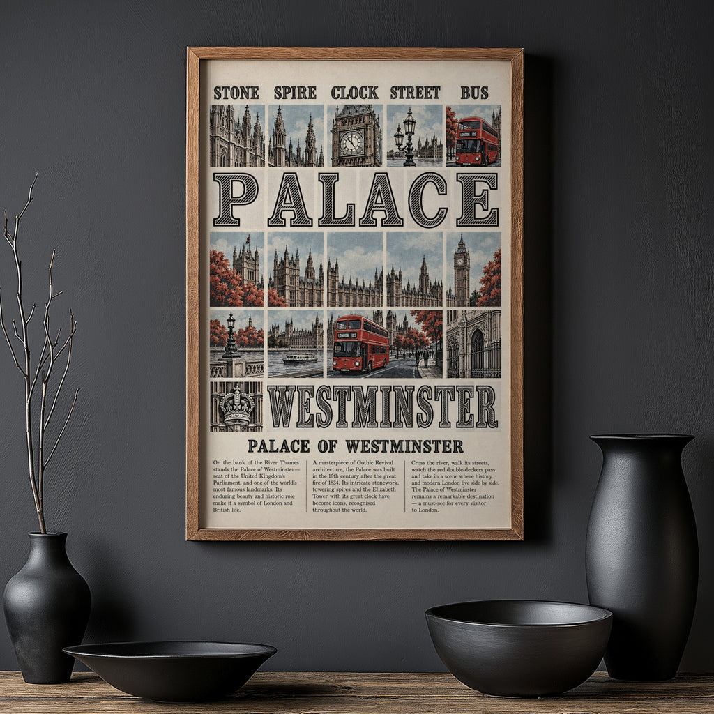 Vintage Palace of Westminster London Poster, Wall Art Print
