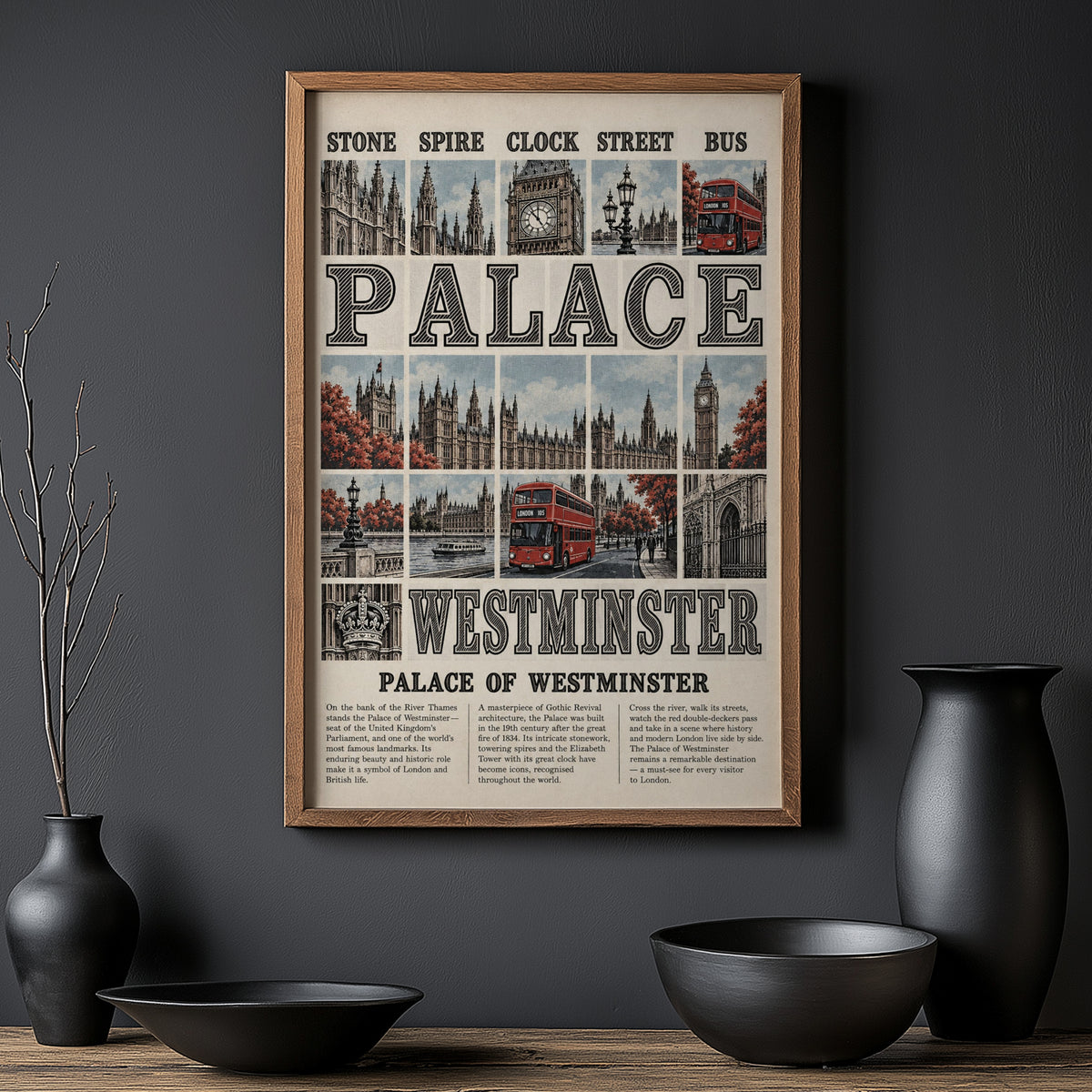 Vintage Palace of Westminster London Poster, Wall Art Print