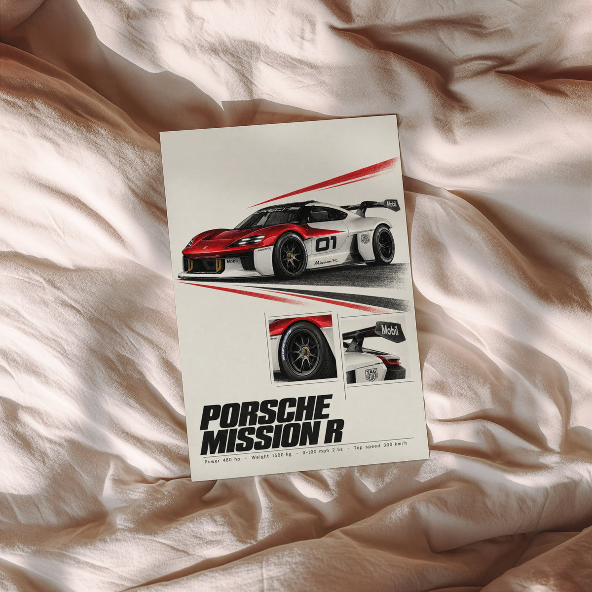 Vintage Porsche Mission R Print, Race Car Wall Art