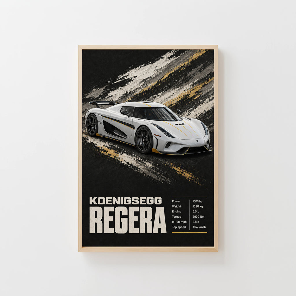 Vintage Koenigsegg Regera Print, Supercar Wall Art