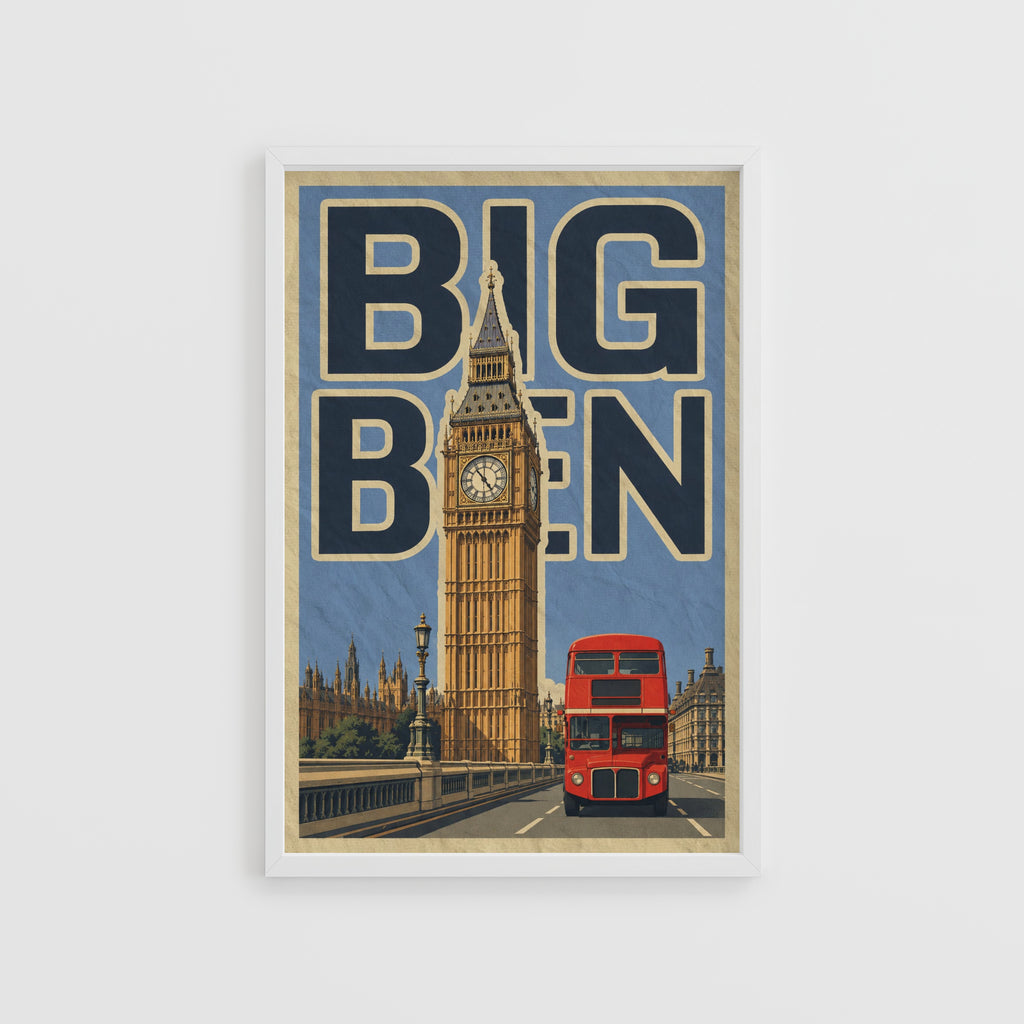 Vintage Big Ben Poster, London Wall Art, Bus Print