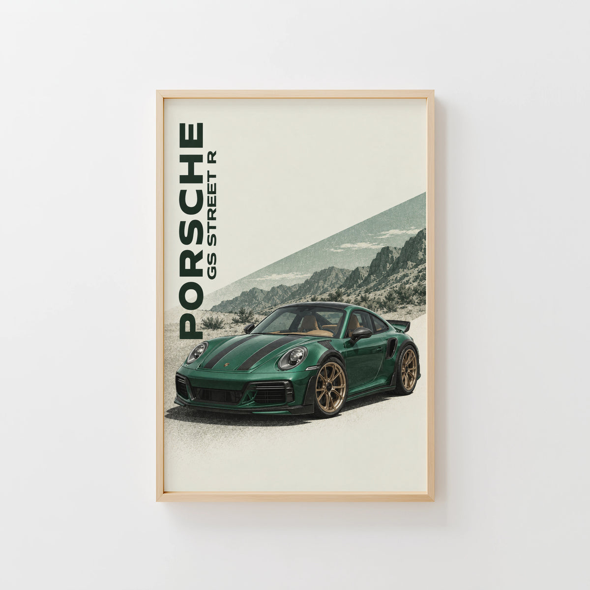 Vintage Porsche GS Street R Print, Green Car Art