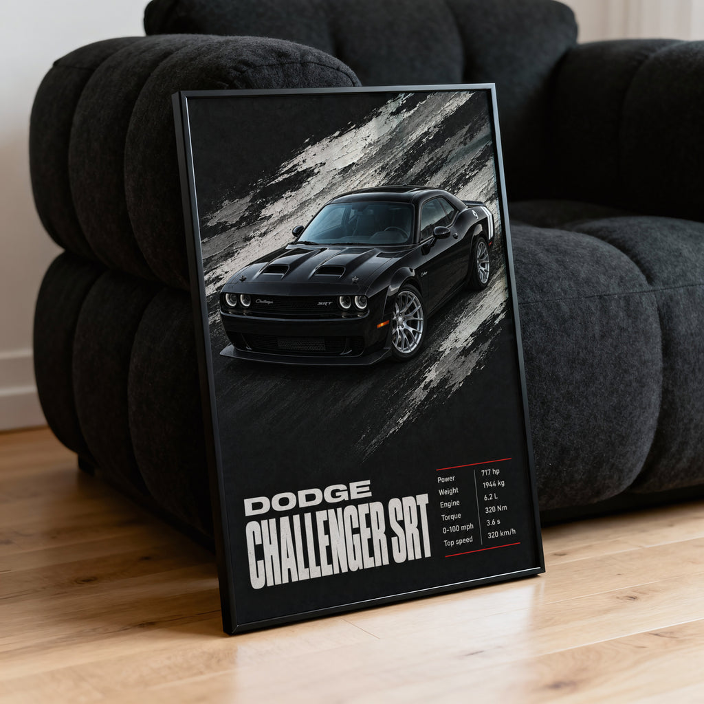 Vintage Dodge Challenger SRT Print, Muscle Car Art