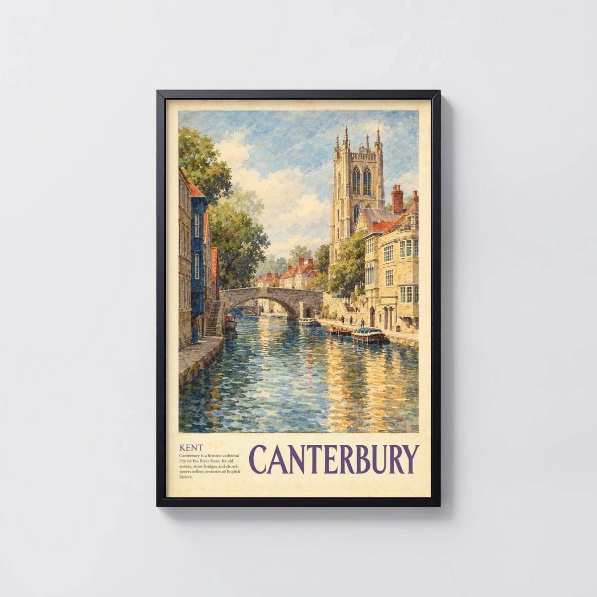 Vintage Canterbury Poster, Kent River Stour Wall Art Print