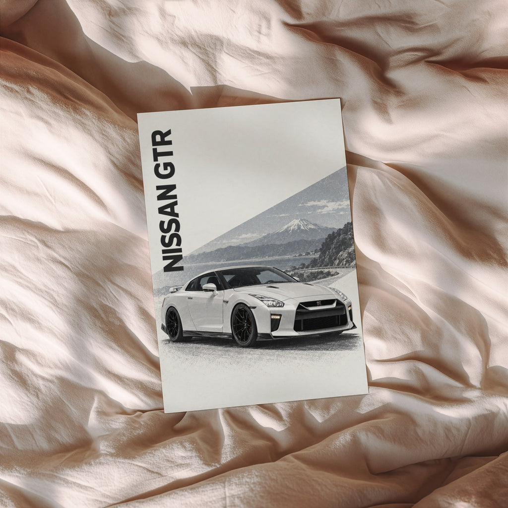 Vintage Nissan GTR Print, Mount Fuji Car Wall Art