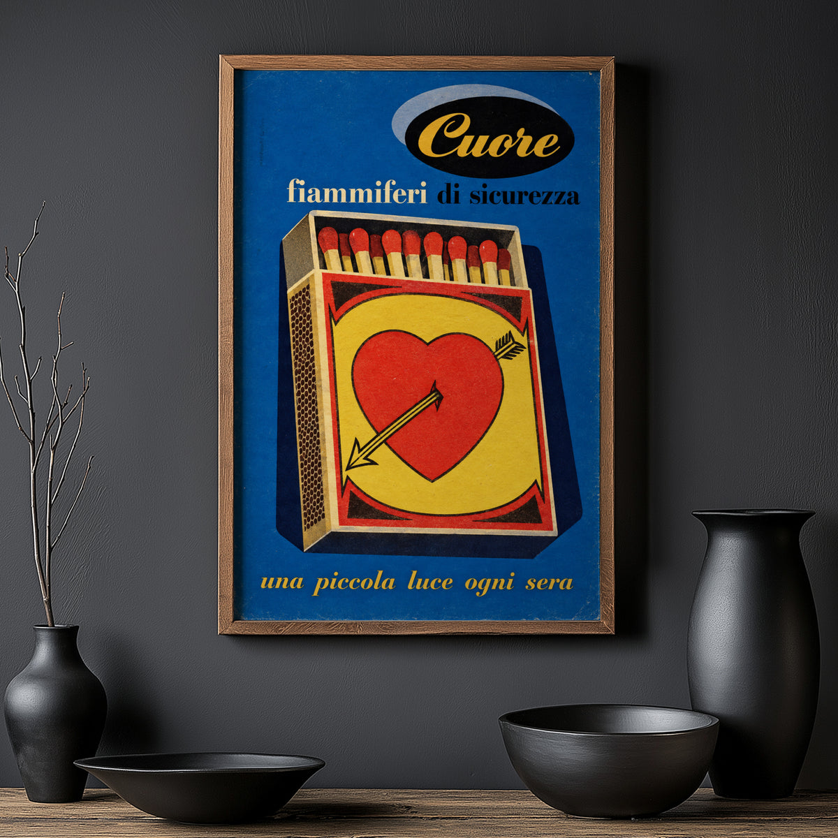 Vintage Matchbox Poster, Italian Heart Wall Art, Retro Print