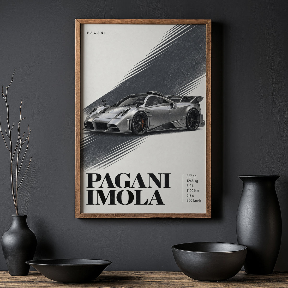 Vintage Pagani Imola Print, Supercar Wall Art