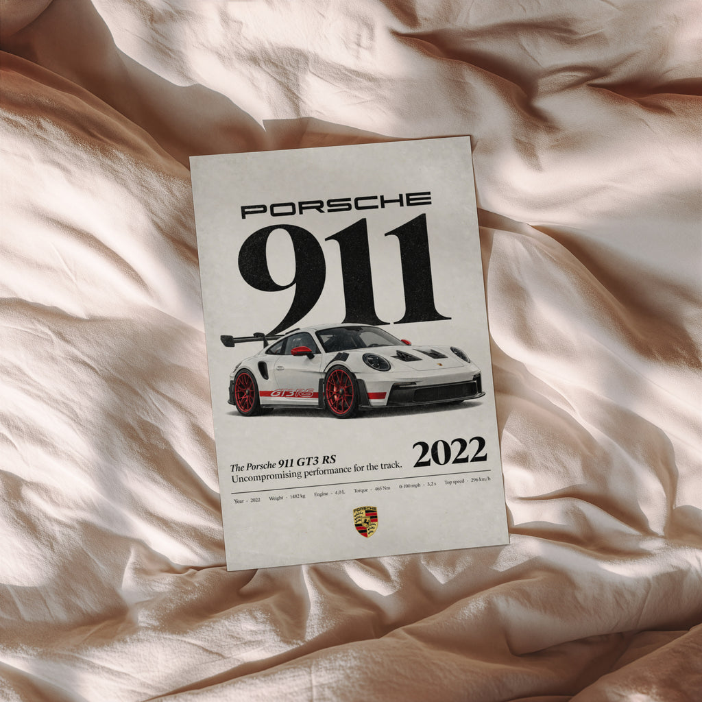 Vintage Porsche 911 GT3 RS Print, Car Poster Wall Art