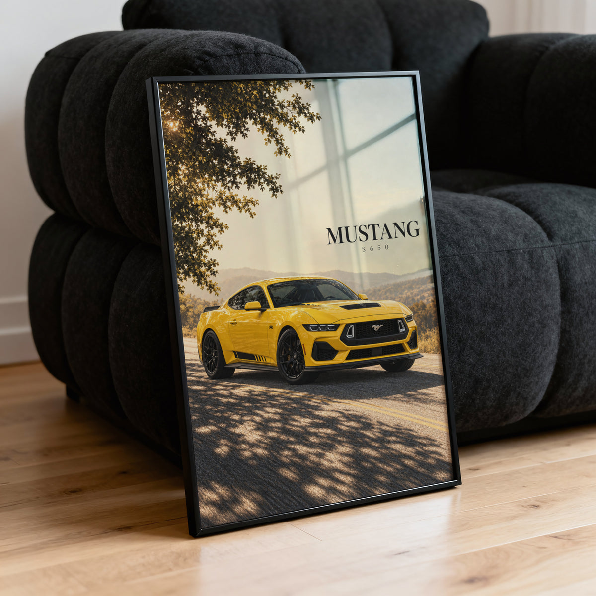Vintage Ford Mustang Print, Yellow Car Wall Art