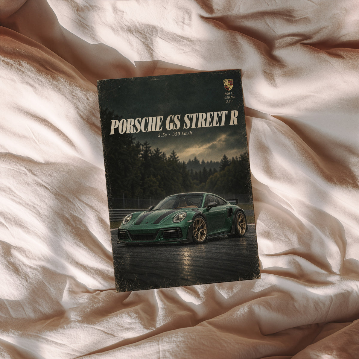 Vintage Porsche Print, Green Sports Car Wall Art