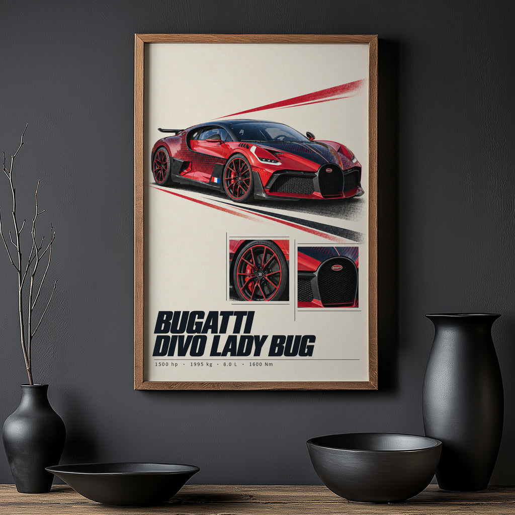 Vintage Bugatti Divo Print, Supercar Wall Art