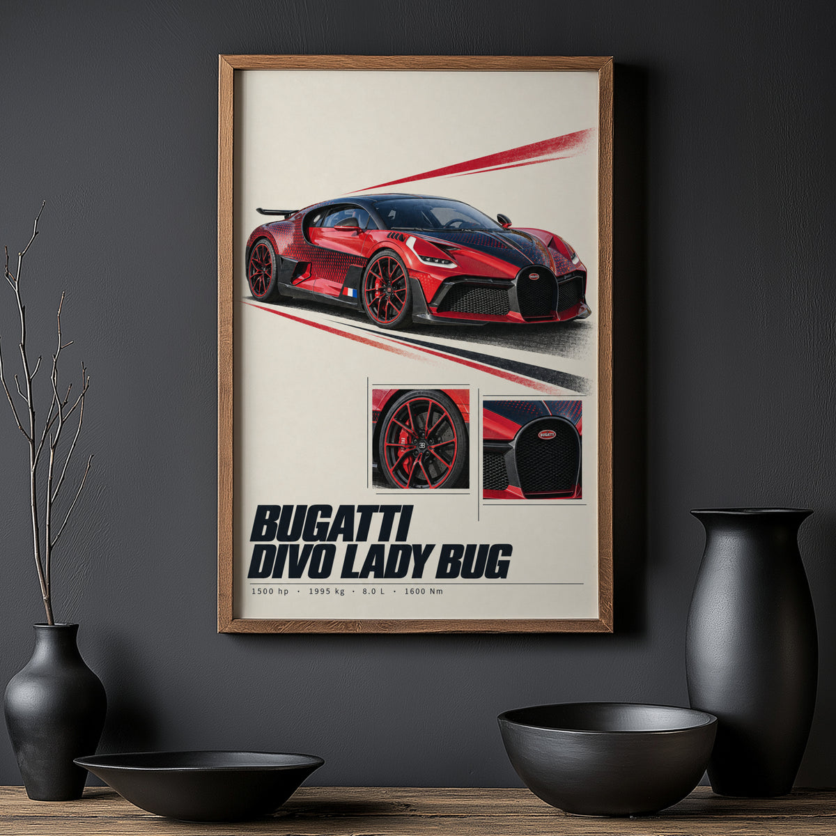 Vintage Bugatti Divo Print, Supercar Wall Art