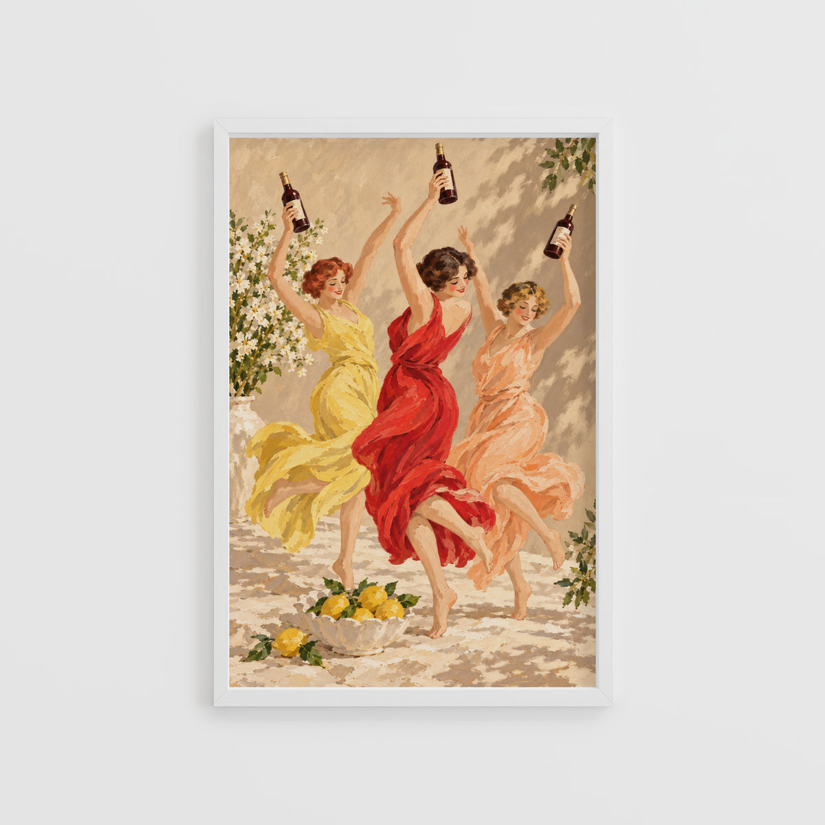 Vintage Print Poster, Dancing Women Wine Wall Art