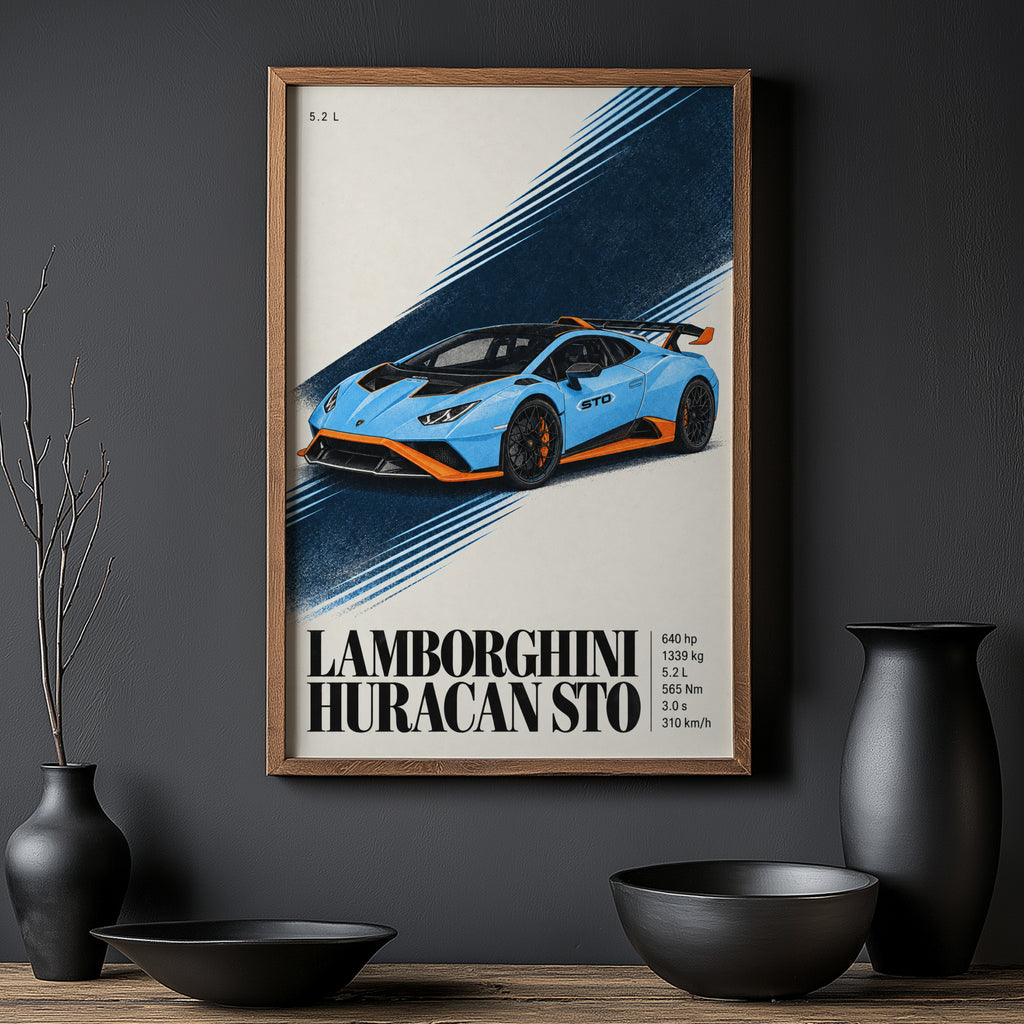 Vintage Lamborghini Huracan STO Print, Car Art