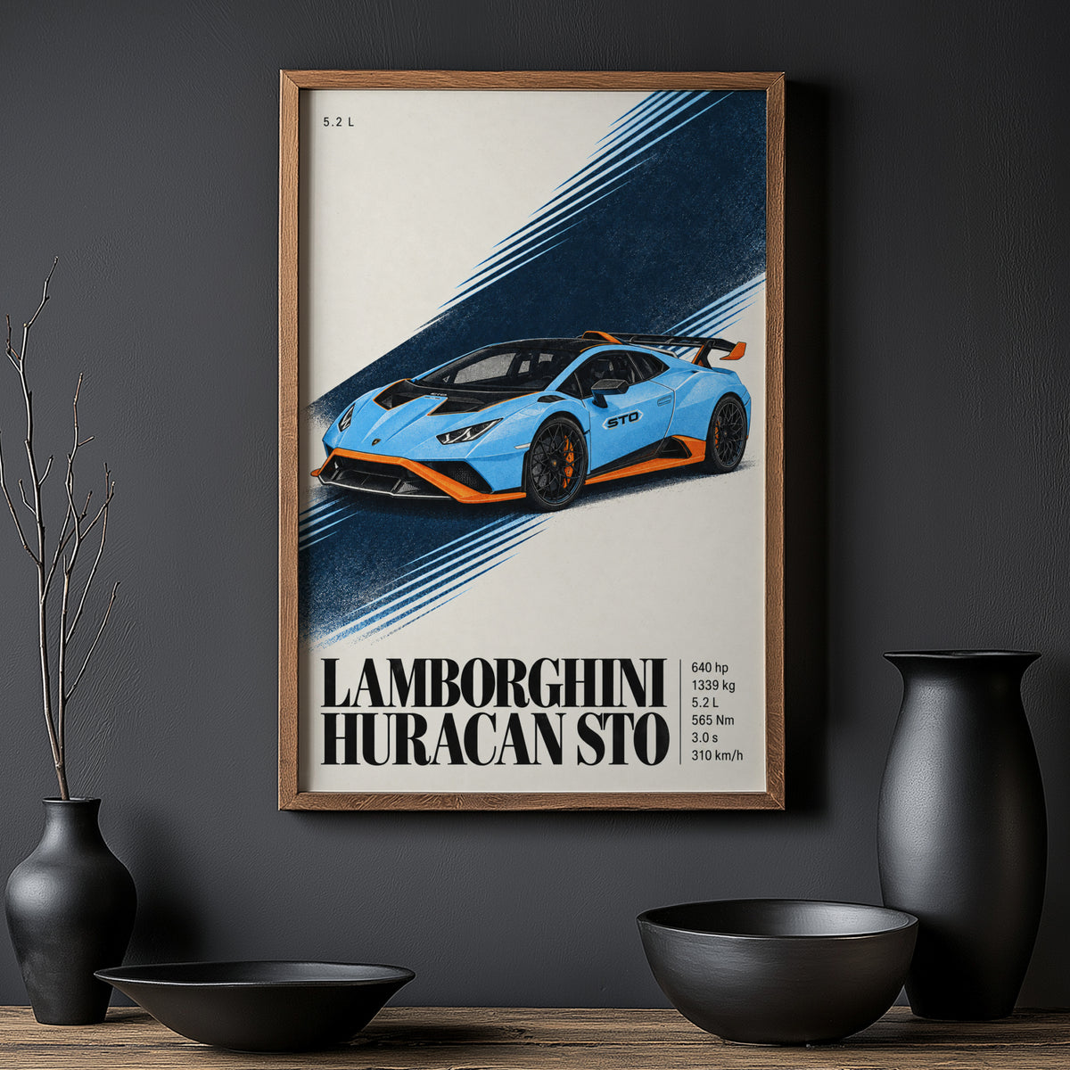 Vintage Lamborghini Huracan STO Print, Car Art