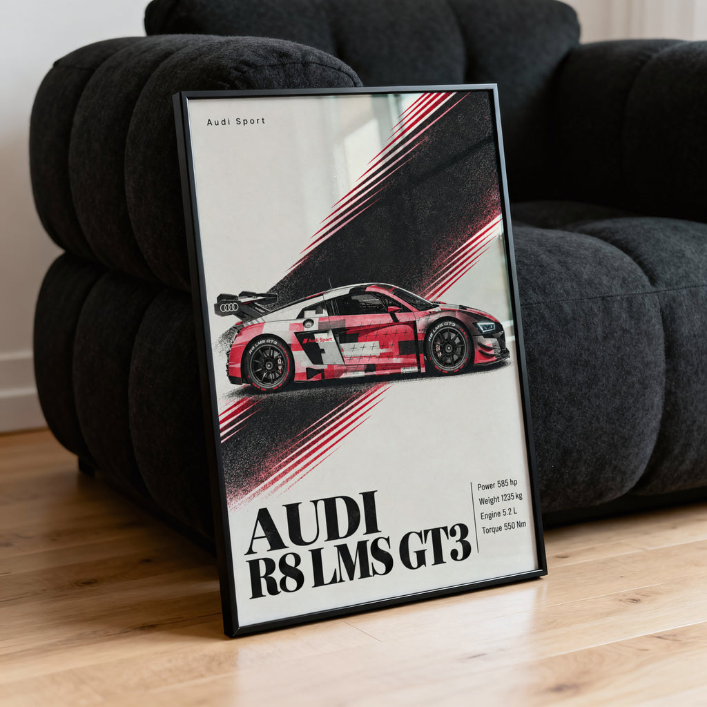 Vintage Audi R8 LMS GT3 Print, Racing Car Poster