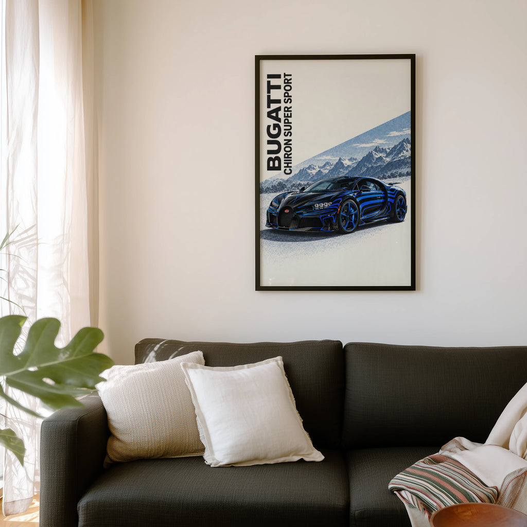 Vintage Bugatti Chiron Print, Car Poster, Wall Art