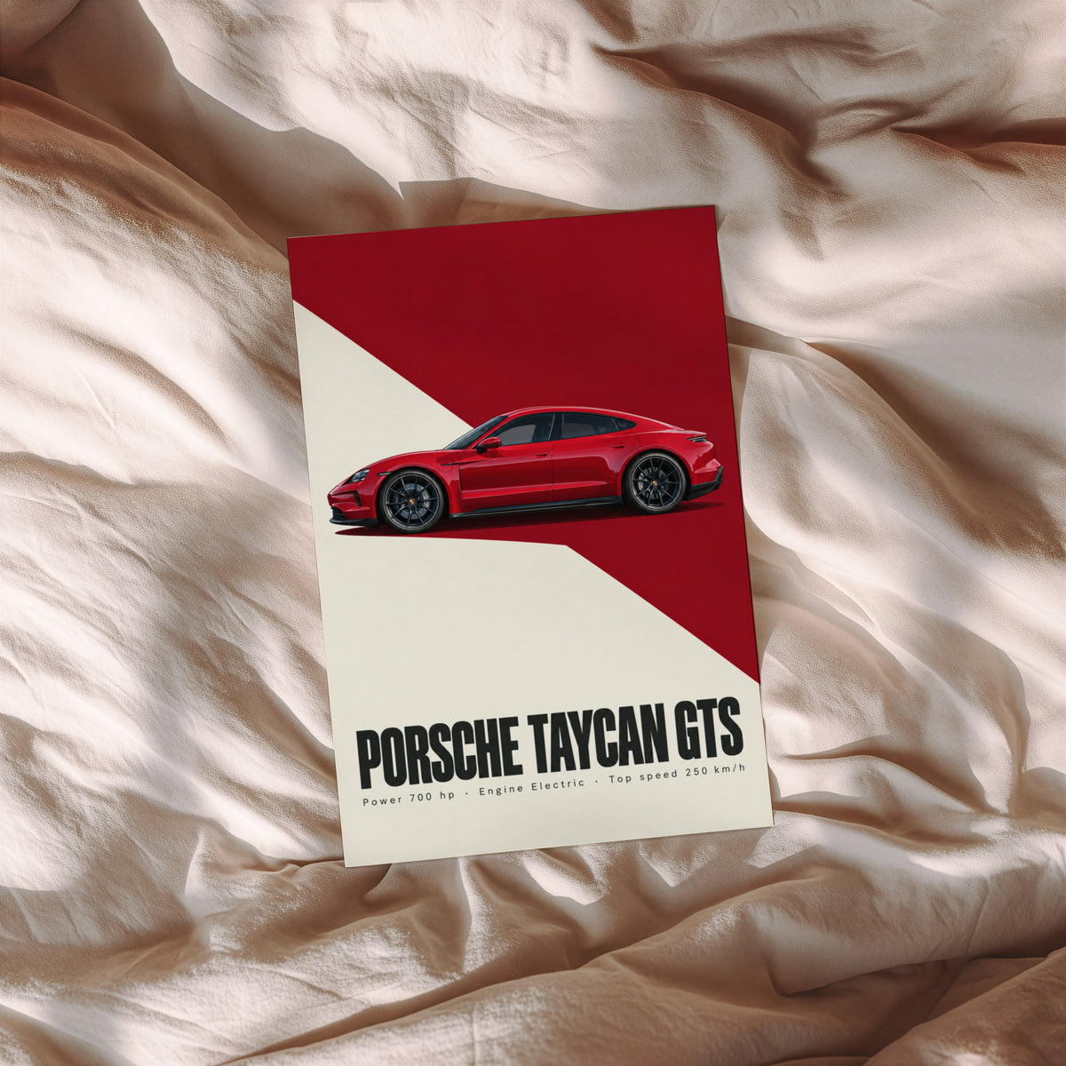 Vintage Porsche Taycan GTS Print, Car Poster, Red Wall Art