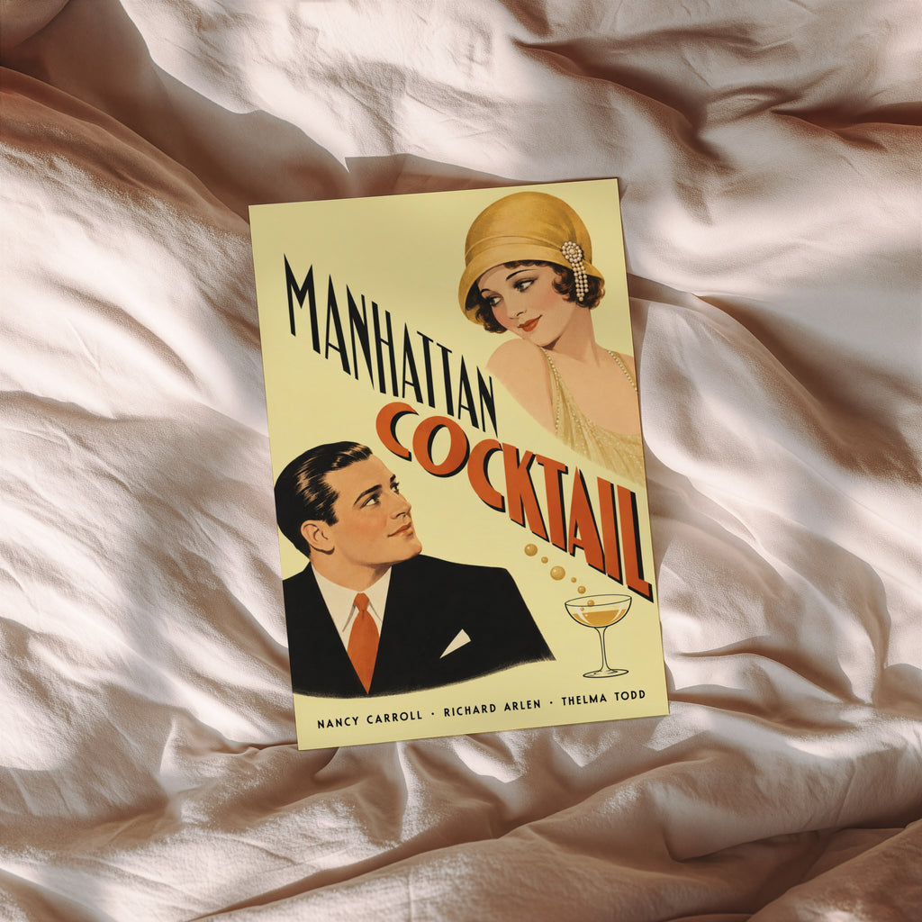 Vintage Manhattan Cocktail Print Poster, Art Deco Wall Art