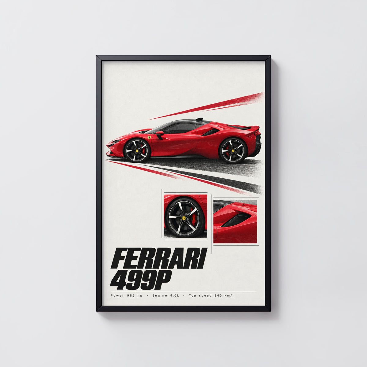 Vintage Ferrari 499P Print, Red Supercar Wall Art