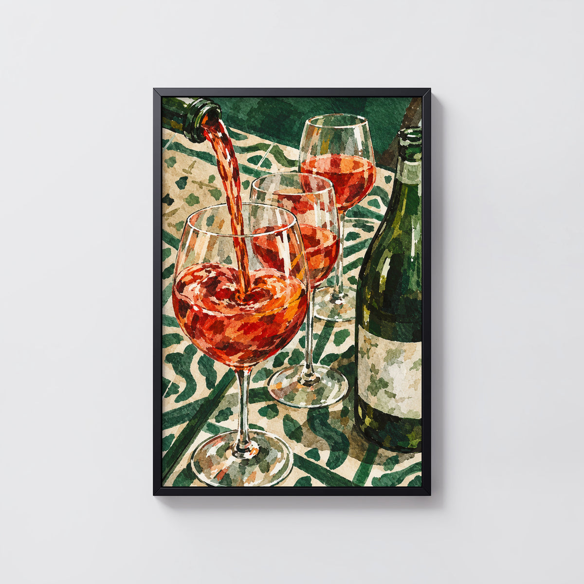 Vintage Wine Print Poster, Rose Wall Art, Kitchen Art