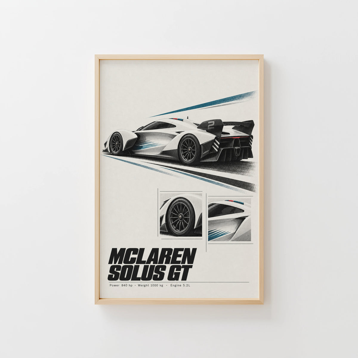 Vintage McLaren Solus GT Print, Supercar Wall Art