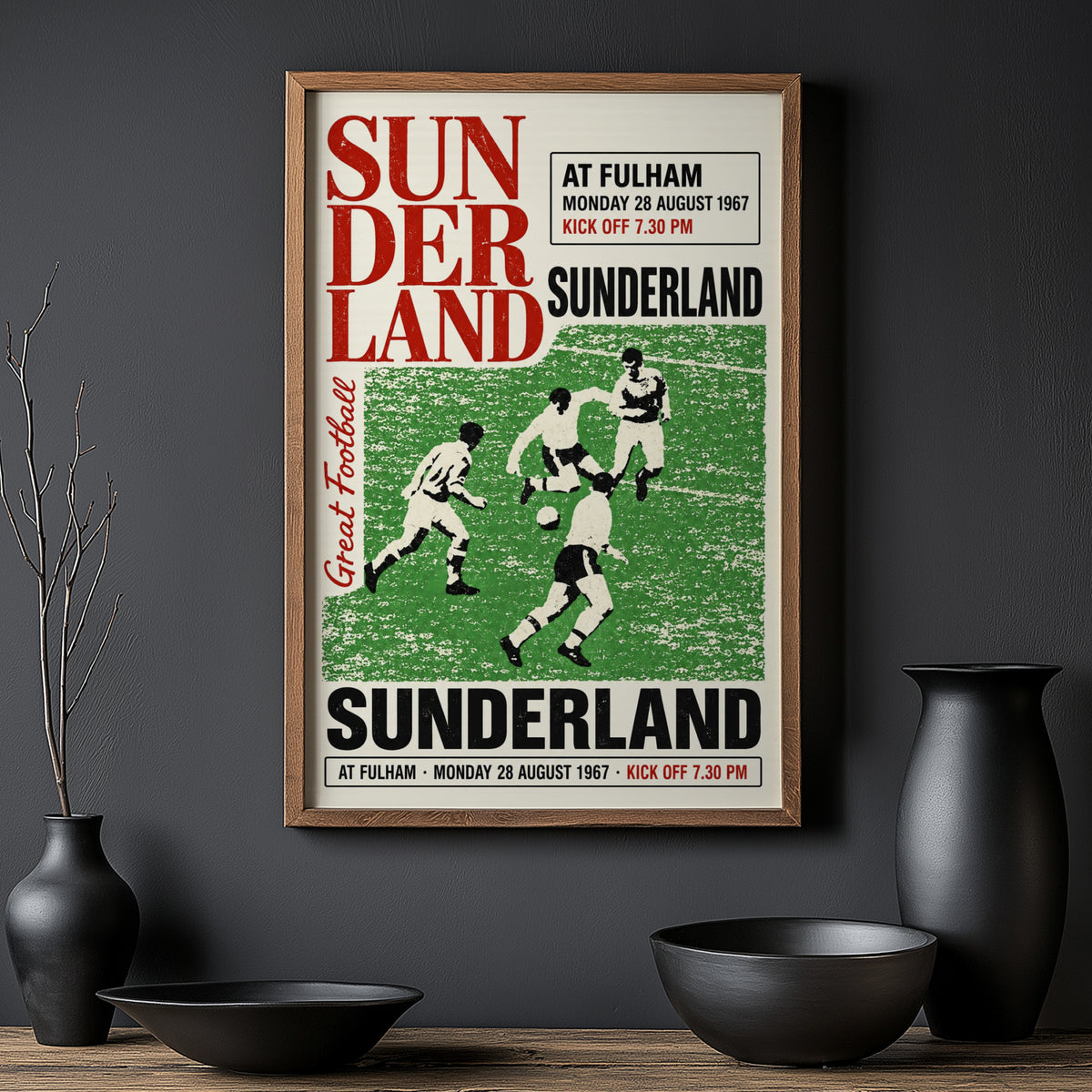 Vintage Sunderland Football Poster, Fulham 1967 Print