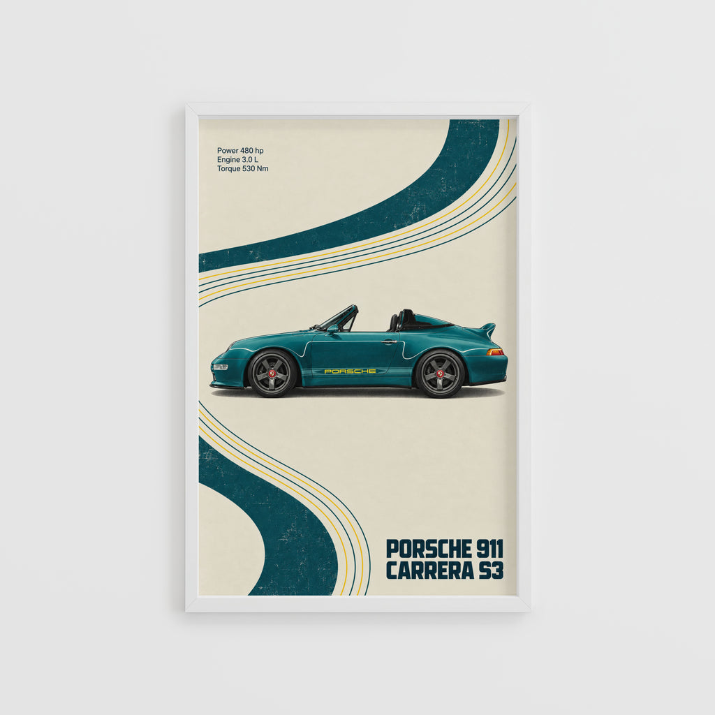 Vintage Porsche 911 Carrera S3 Print, Car Wall Art