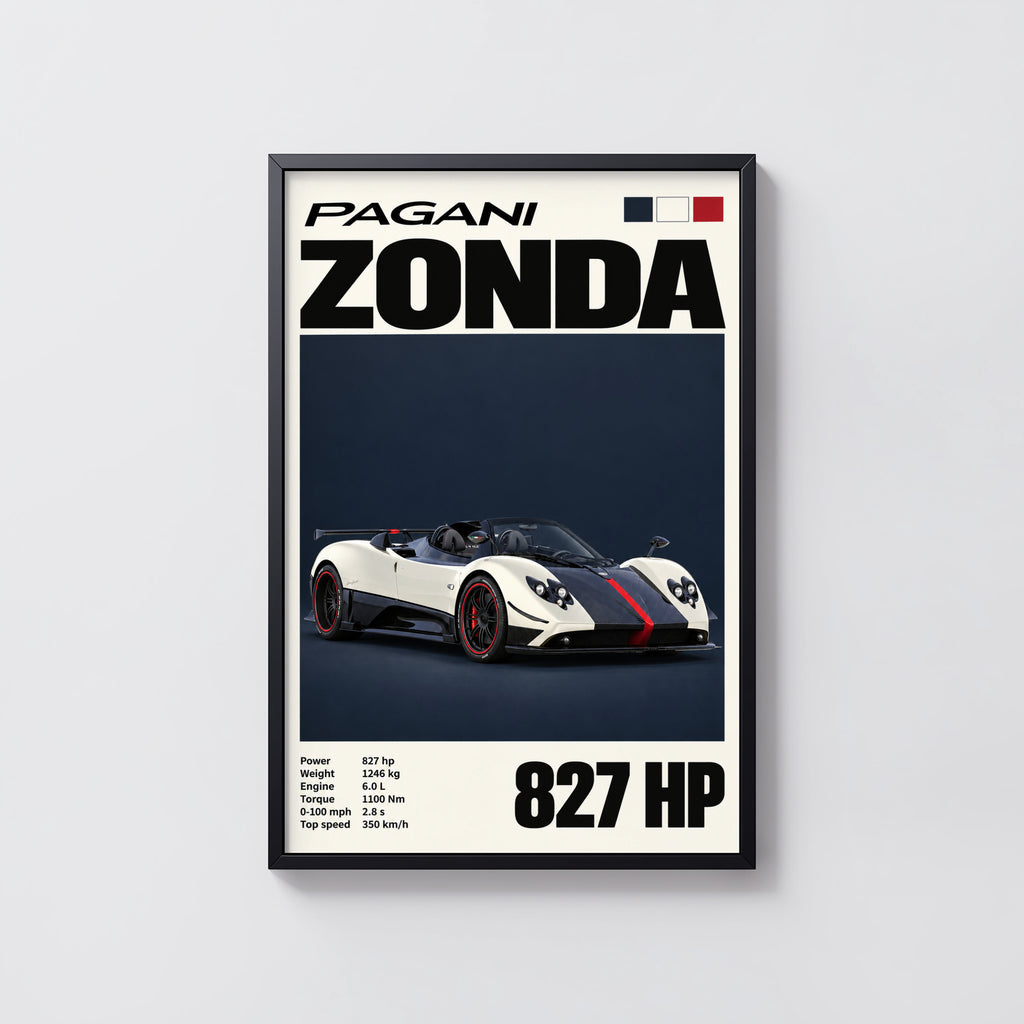 Vintage Pagani Zonda Print, Supercar Wall Art